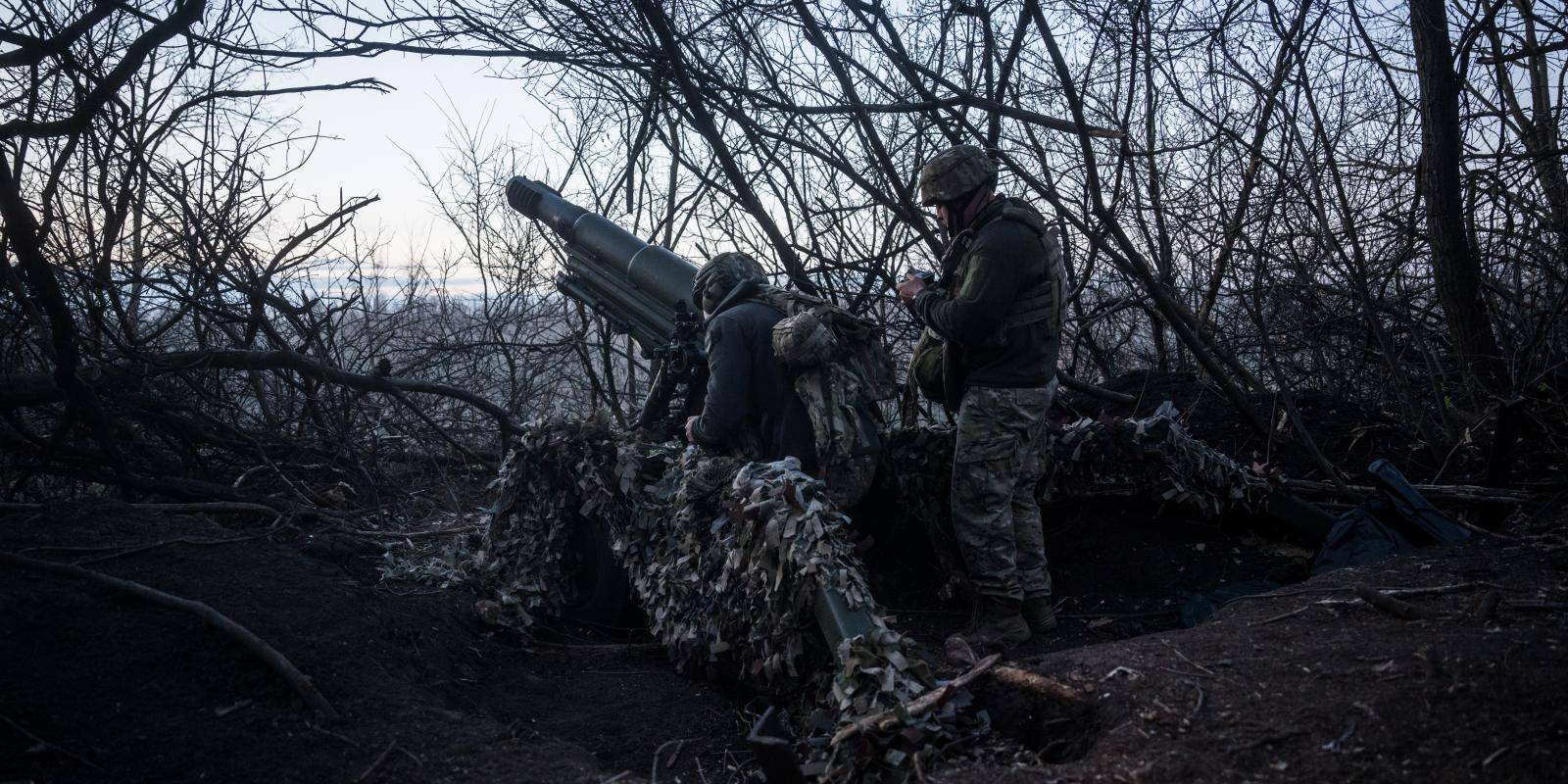 Ukrainian servicemen of Azov brigade are seen at an artillery position in the direction of Lyman as Russia-Ukraine war continues in Donetsk Oblast, Ukraine on 7 April 2024. 