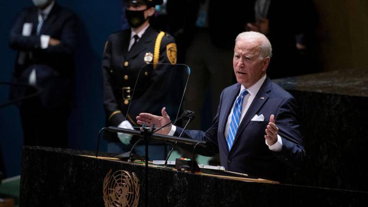 US president Joe Biden addresses the 76th Session of the UN General Assembly on September 21, 2021 in New York. Photo by BRENDAN SMIALOWSKI/AFP via Getty Images.